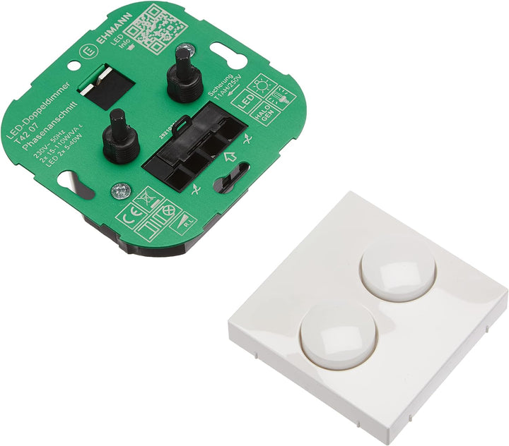 EHMANN 4295x0700 T42.07 Unterputz-Doppeldimmer mit Abdeckung 55x55, Phasenanschnitt, 230 V, 50 Hz, L