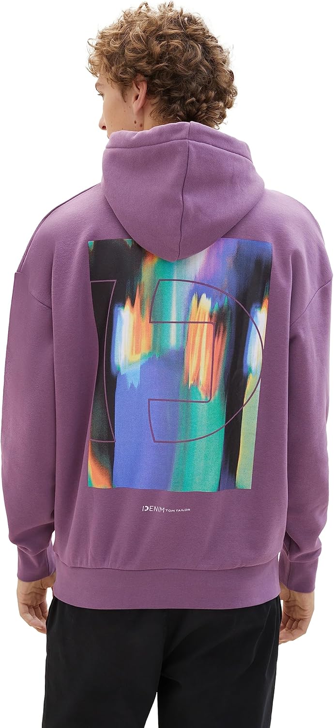 TOM TAILOR Denim Herren Relaxed Fit Hoodie mit Rücken-Print S 32248-dusty Grape, S 32248-dusty Grape