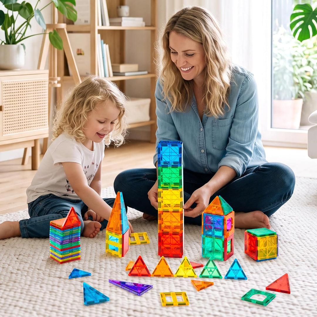 Gemmicc Magnetische Bausteine 100-teilig mit 2 Autos, STEM-zertifiziertes edukatives Magnetspielzeug