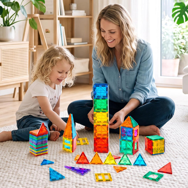 Gemmicc Magnetische Bausteine 100-teilig mit 2 Autos, STEM-zertifiziertes edukatives Magnetspielzeug