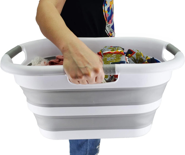 SAMMART 30L zusammenklappbarer Wäschekorb aus Kunststoff – faltbarer Pop-Up-Aufbewahrungsbehälter/Or