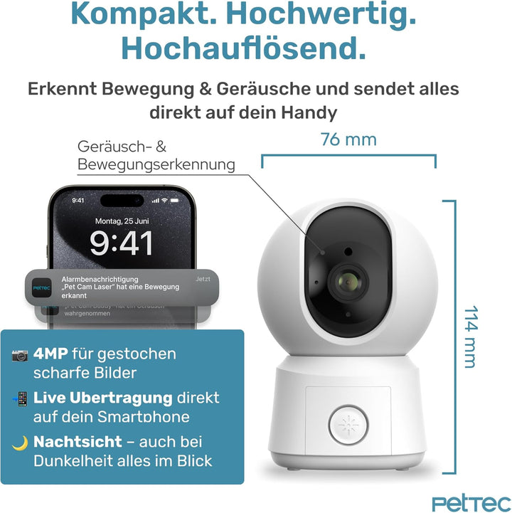PetTec® Pet Cam Laser - Haustierkamera mit App [OHNE ABO-Falle] - Katzen Kamera Zuhause mit Bewegung