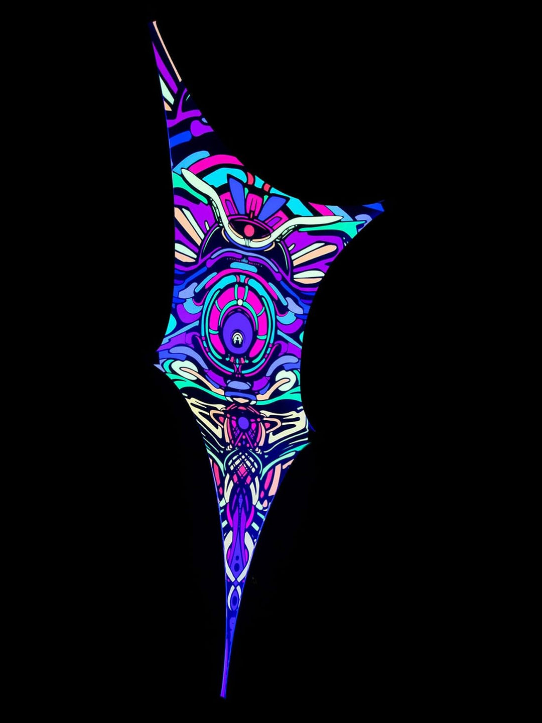 PSYWORK Schwarzlicht Segel Spandex | Dreieck S Dragon Temple II Right | 1,25 x 1,75m | UV-aktiv | Le