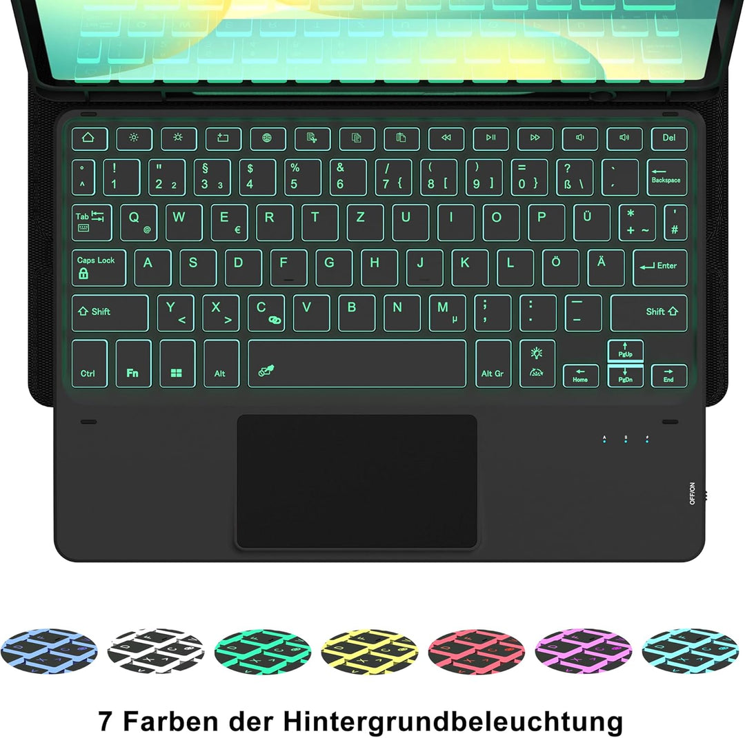 Tastatur Hülle für Samsung Galaxy Tab S10 Lite 10.9"/ S9 11"/ S9 FE 10.9"/ S10 FE 10.9 Zoll - 7 Farb