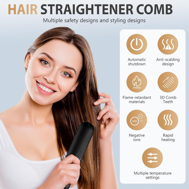 Mini Haarglätter Bürste, Tragbare Glättbürste Kabellos, Professionelles Haarwerkzeug zum Stylen, 4 T