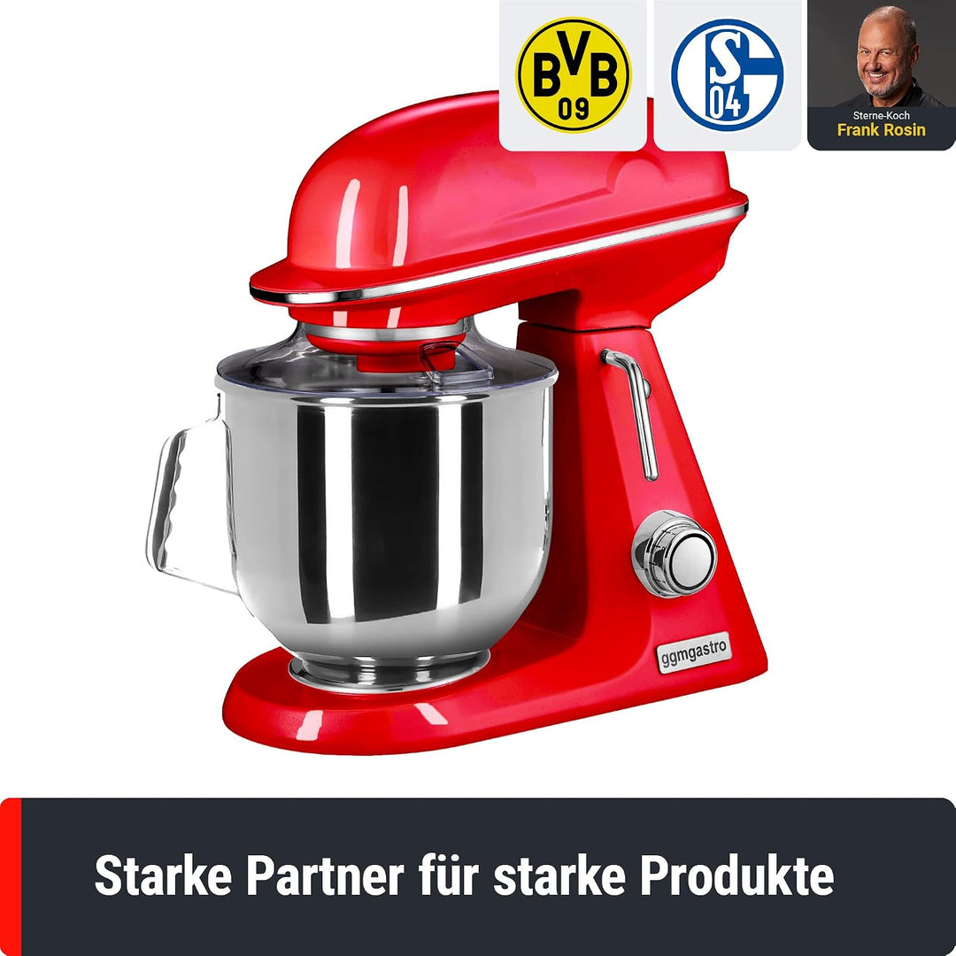 GGM Gastro | RMF7B-R | Planetenrührmaschine - 7 Liter - 350 Watt - inkl. 3 Rühraufsätze - Rot