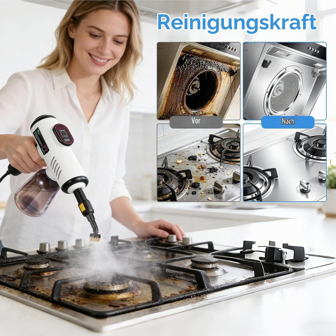 1500W Handdampfreiniger, 15 Sekunden Aufheizzeit, 3 Geschwindigkeitsstufen, 600ml Wassertank Steam C