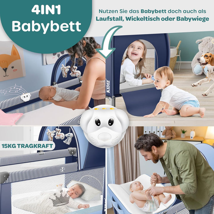 Kidiz® Babybett Reisebett Kinderreisebett klappbar mit Matratze & Räder 120x60, Seiteneingang, Wicke