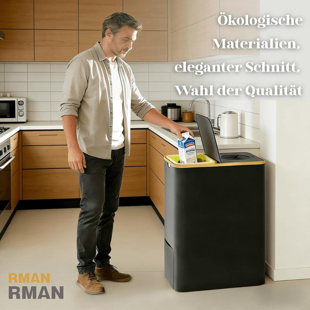 RMAN® 160L Gelber Sack Ständer + Pfandflaschen Sammelbehälter mit Deckel 2-in-1 Gross Müllsackstände