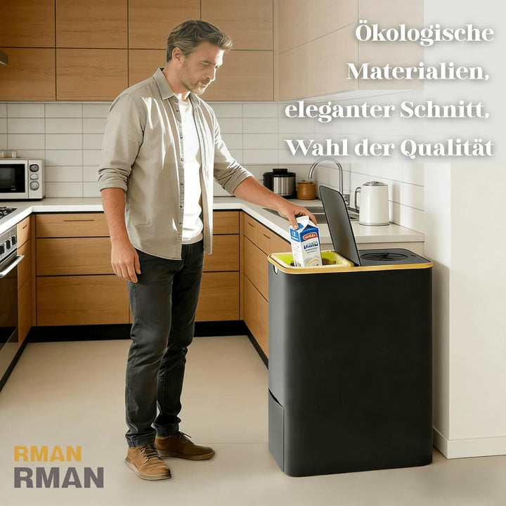RMAN® 160L Gelber Sack Ständer + Pfandflaschen Sammelbehälter mit Deckel 2-in-1 Gross Müllsackstände
