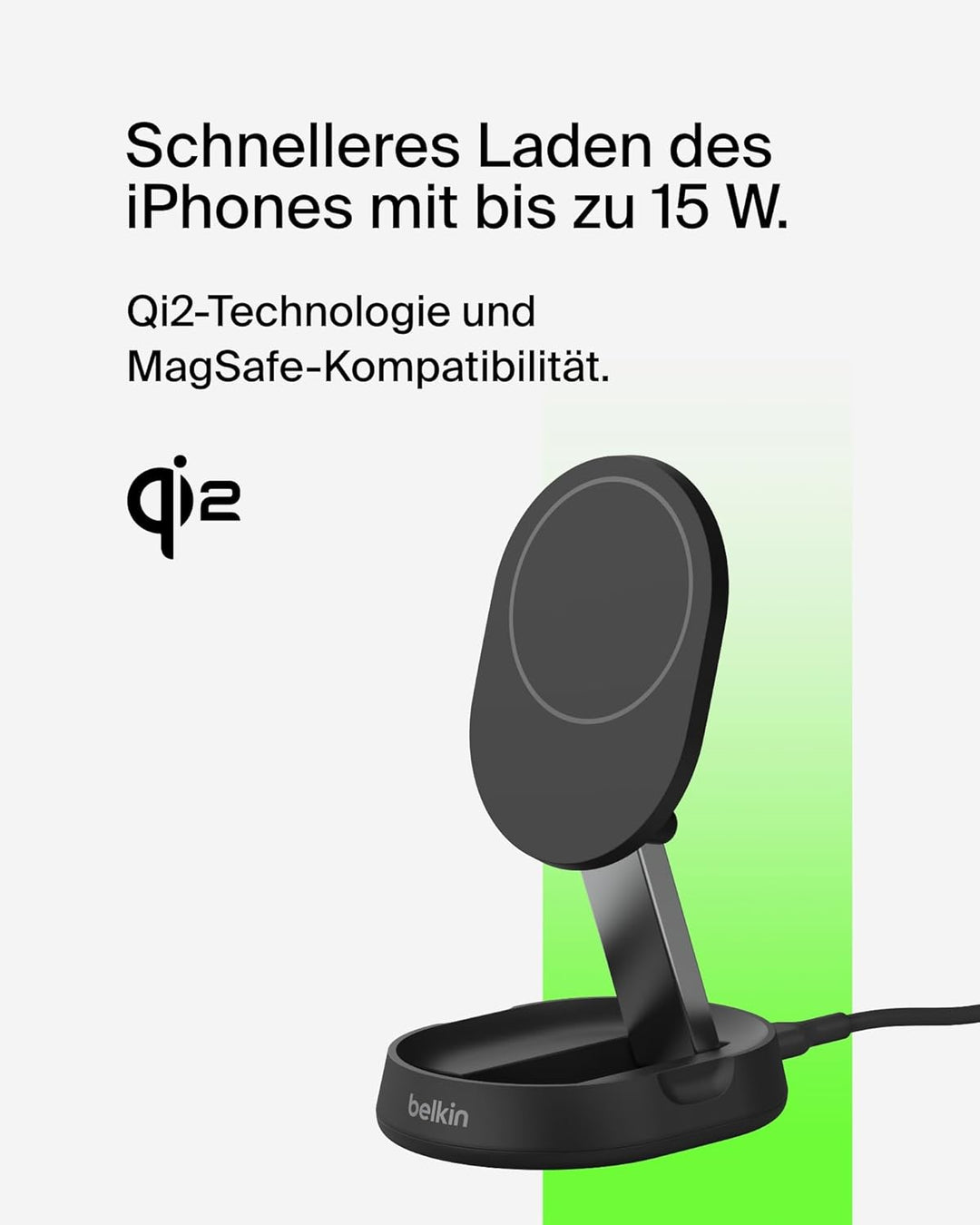 Belkin BoostCharge Pro induktive Ladestation 15W, Qi2-Ladegerät, kabelloses Ladegerät, kompatibel mi