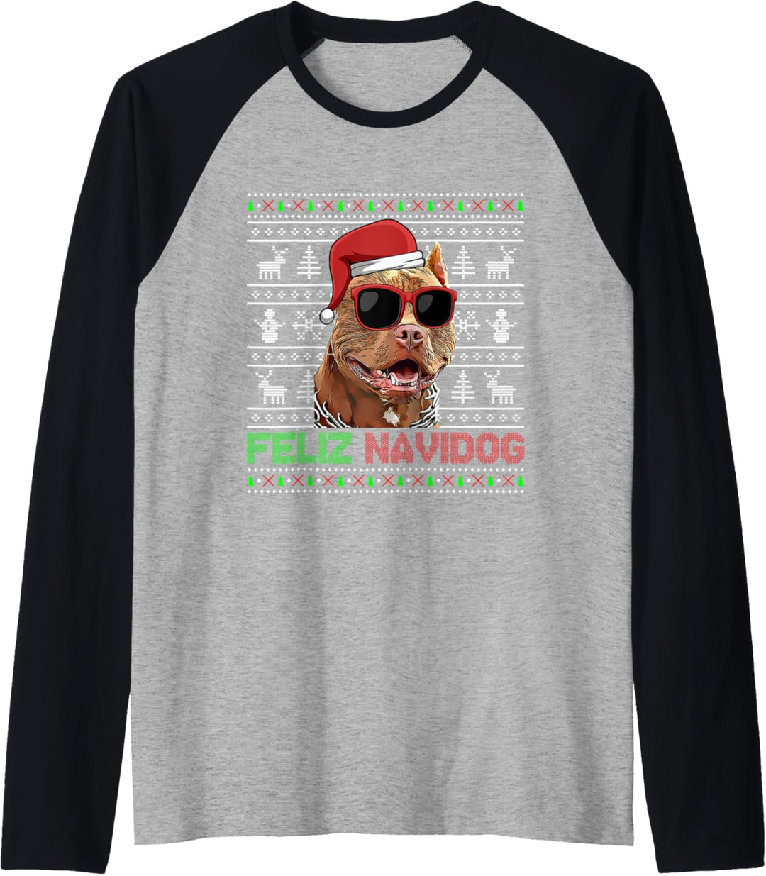 Pitbull Dog Feliz Navidog Lustige Weihnachten Raglan