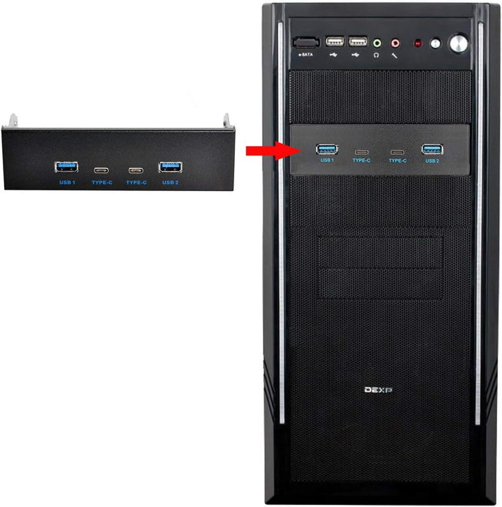 Xiwai USB-C & USB 3.0 HUB 4 Ports Frontpanel zu Motherboard 20pin Anschlusskabel für 5,25 Zoll CD-RO