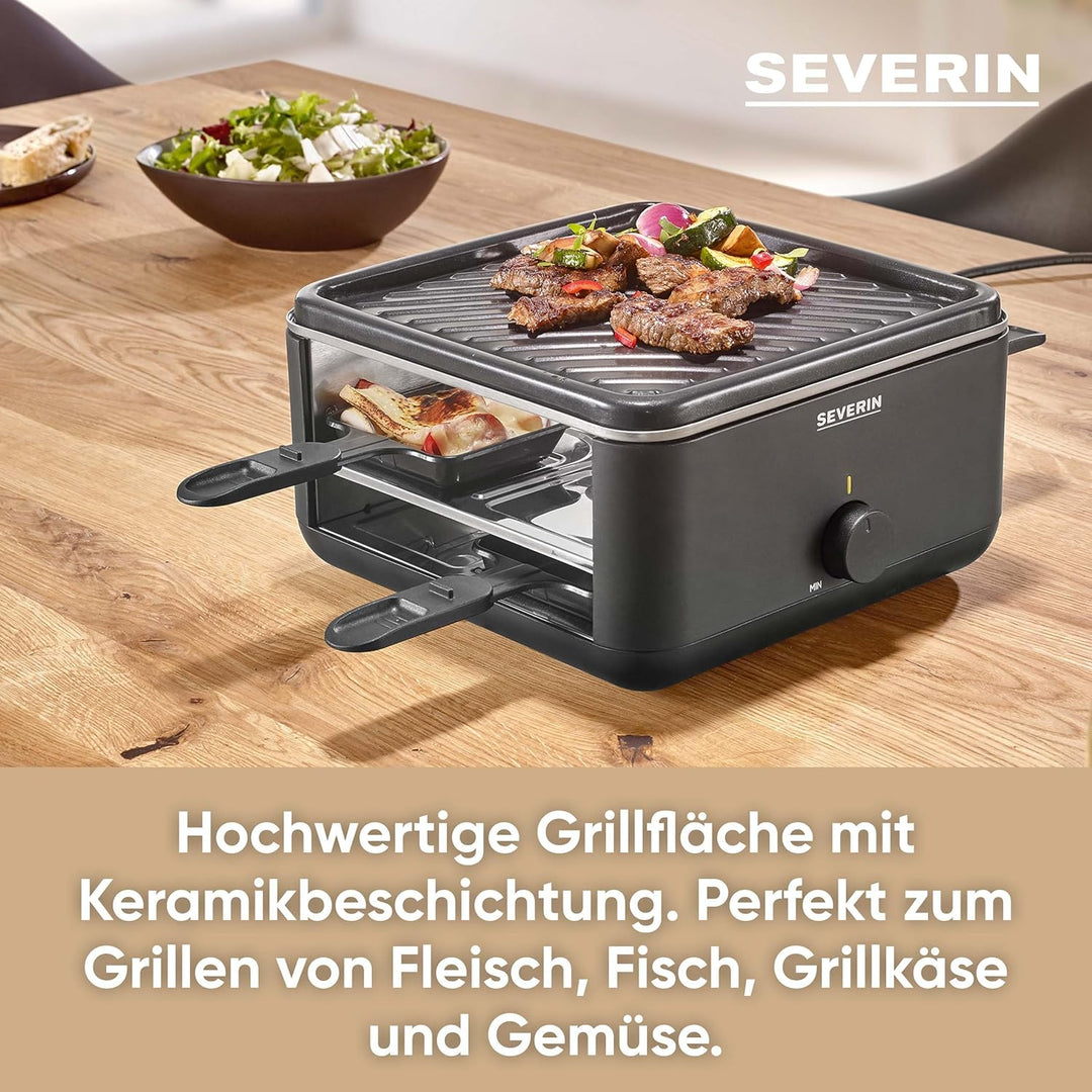 SEVERIN Mini Raclette-Grill für 4 Personen, kleines Raclette mit antihaftbeschichteter Grillplatte,