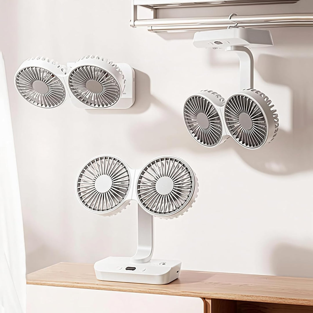 Doppelkopf Tischventilator Tragbarer, 4000mAh Wiederaufladbarer Tischventilator USB Mini Ventilator