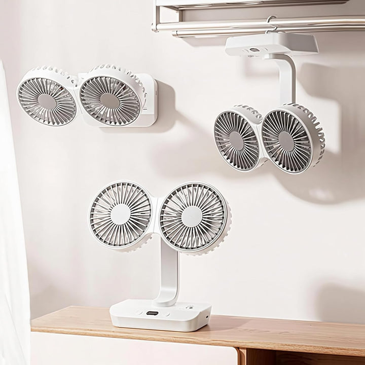 Doppelkopf Tischventilator Tragbarer, 4000mAh Wiederaufladbarer Tischventilator USB Mini Ventilator