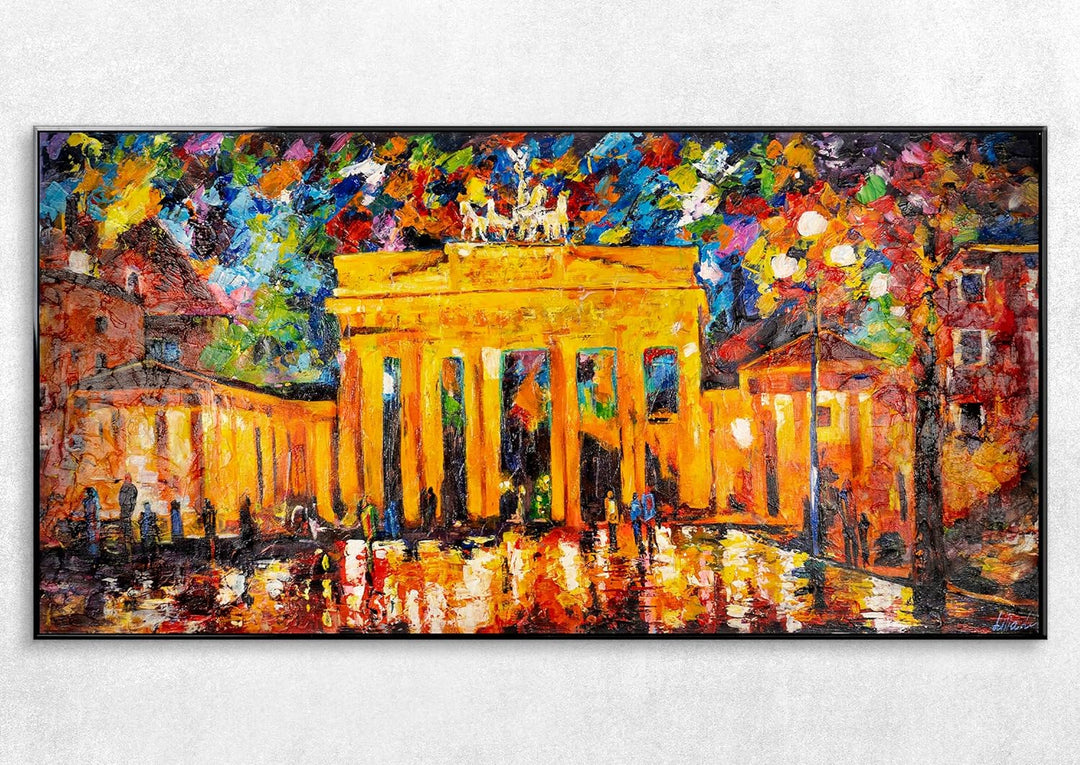 YS-Art XXL Abstrakt Acryl Gemälde auf Leinwand Brandenburger Tor handgemalt Wandbilder Wohnzimmer mo
