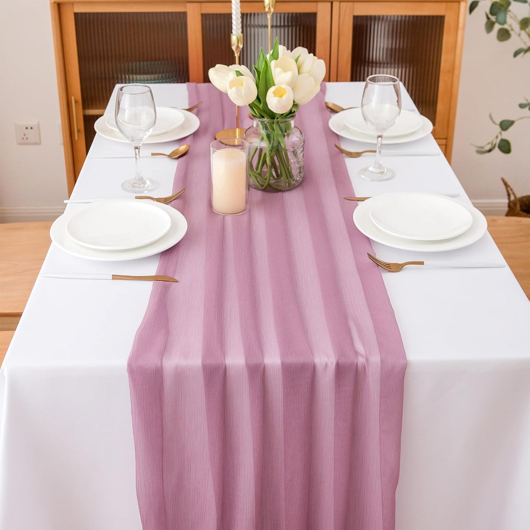 Tischläufer Altrosa Chiffon Tischläufer Hochzeit Stoff für Esszimmer 300 x 70 cm Altrosa-t 70 x 300