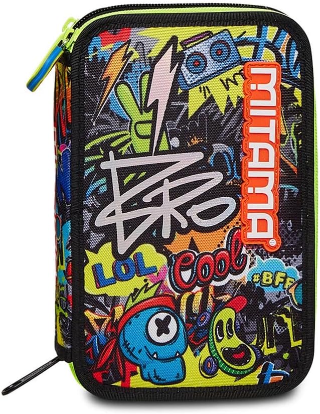 Mitama ASTUCCIO 3 Zip, Kinder und Jungen 3 Reissverschluss-ETUI, Schwarz, Taglia Unica