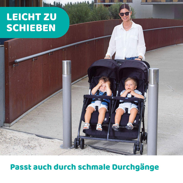Chicco OHlalà Twin Geschwisterwagen von Geburt bis 15 kg, Kinderwagen für Zwillinge und Geschwister,