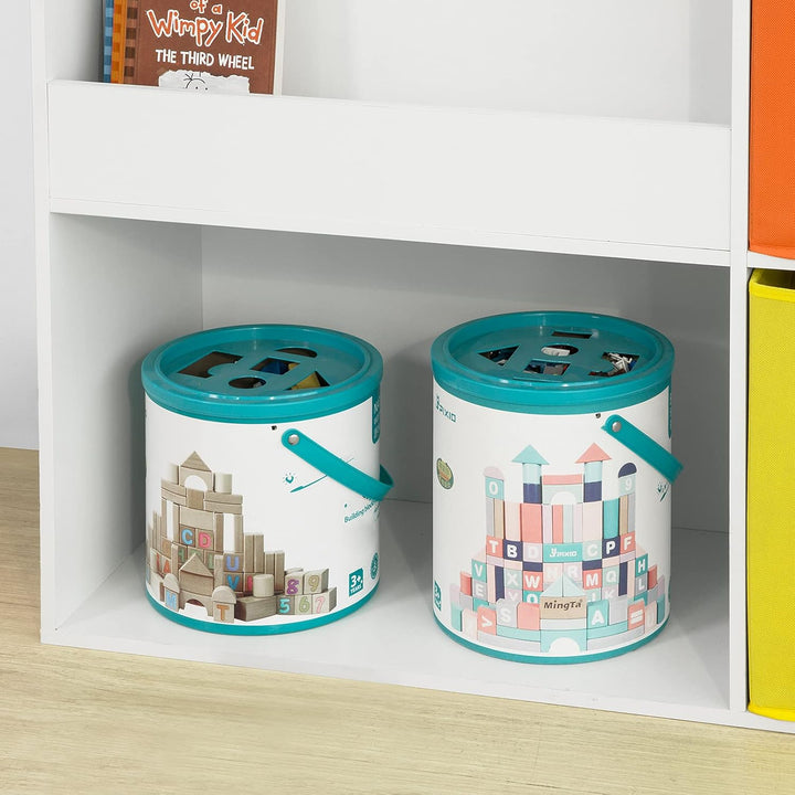 SoBuy KMB37-W Kinder Bücherregal Kinderregal mit 5 Ablagefächern und 2 Stoffboxen Spielzeugregal Auf