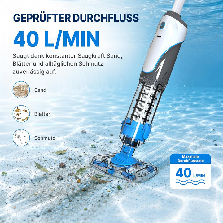Neuheit 2026 Poolsauger Akku, Pool Staubsauger Handsauger Kabellos, Doppelte Filtration Pool Bodens