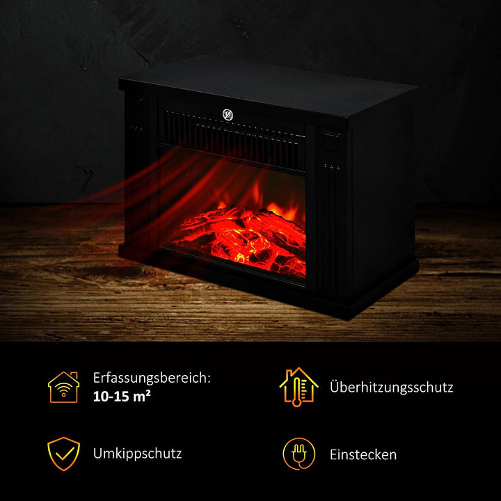 HOMCOM Elektrokamin mit Heizung, elektrischer Kamin mit LED Flammeneffekt, 600/1200 W Dekokamin, ele