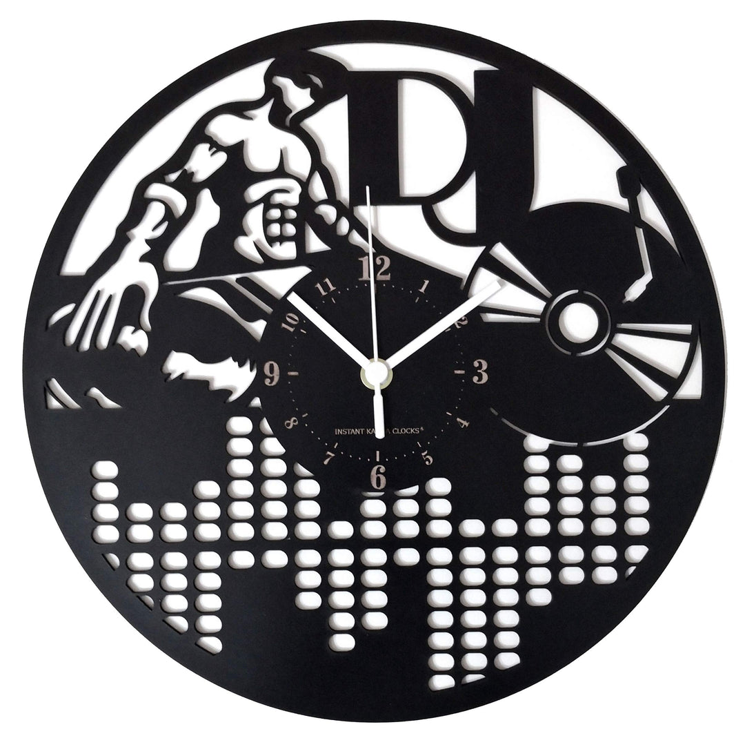 Instant Karma Clocks Dj Deeejay Wanduhr, flach, Vinyl, Geschenkidee, HDF, Holz, Schwarz