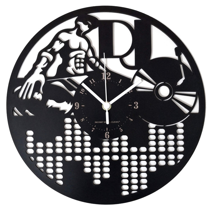 Instant Karma Clocks Dj Deeejay Wanduhr, flach, Vinyl, Geschenkidee, HDF, Holz, Schwarz