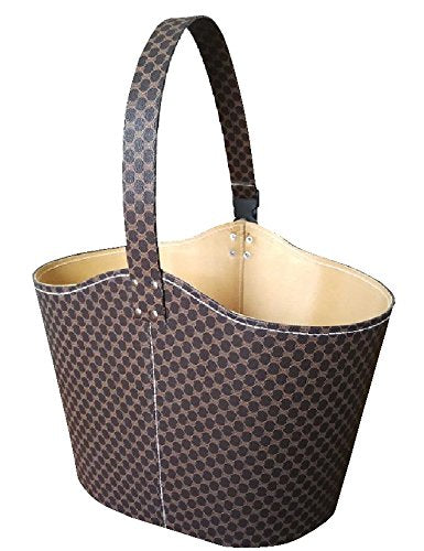 Holztragetasche aus braunem regeneriertem Leder, B/H/T = 35/45/25 cm