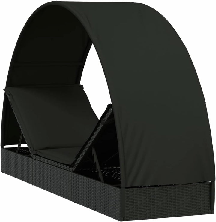 Yolola Sonnenliege mit Dach, Gartenliege mit Runddach, Poly Rattan, bis 150 kg belastbar, Rückenlehn
