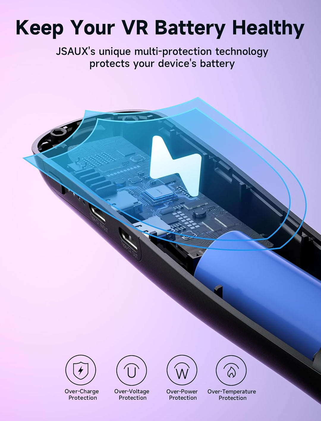JSAUX Akku-Pack für Oculus Quest 3 2, 10000mAh PD Schnellladegerät Akku-Pack (Extra 4-6 H Spielzeit)