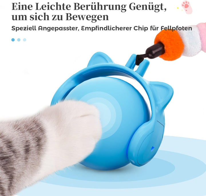 GoldenSun Katzenspielzeug, Elektrischer Rollball mit Federschwanz für Hauskatzen, Bewegungsaktiviert