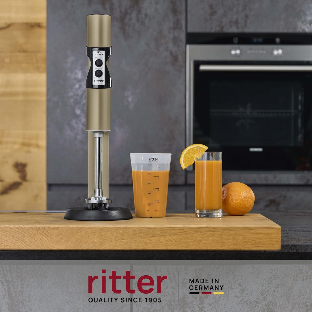 ritter stilo 7 kabelloser Stabmixer, Pürierstab mit Akku aus Vollmetall, Made in Germany, Dunkles Br