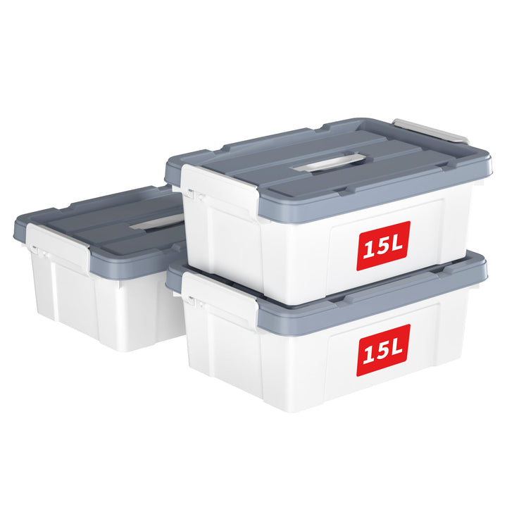 Cetomo 15L*3 Kunststoff-Aufbewahrungsbox Box mit haltbarem Deckel und Sicherheitsverschluss stapelba