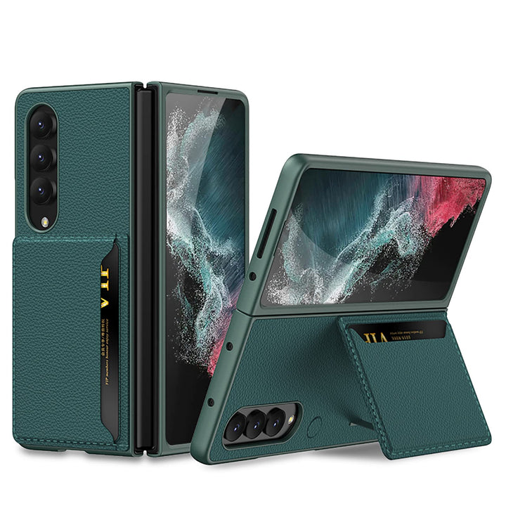 COQUE Hülle für Samsung Galaxy Z Fold 4,Ultra Slim Soft Leather Card Slot Bag Phone Case mit Standfu
