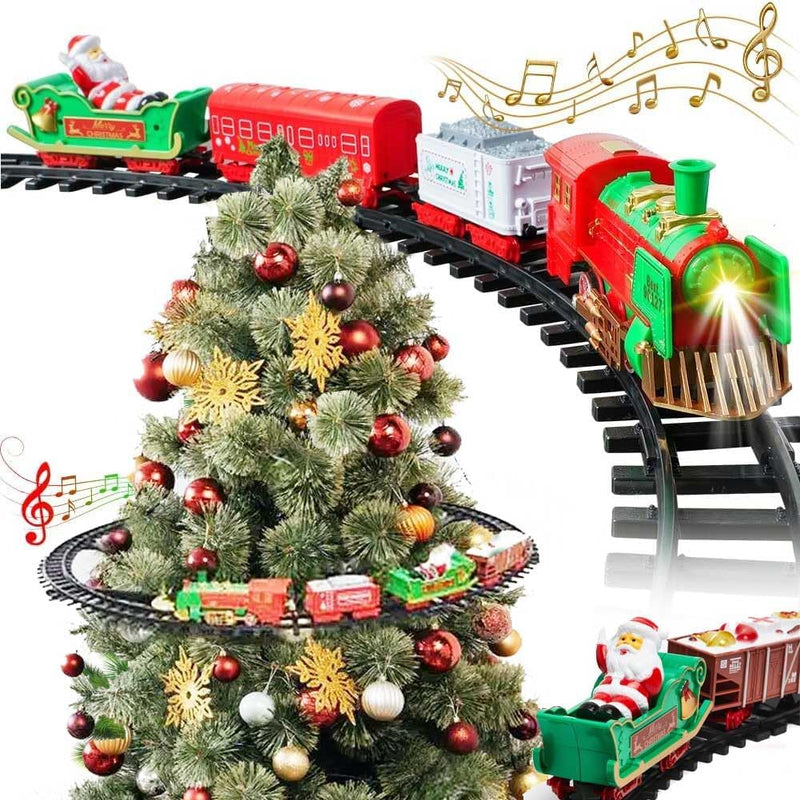 BAKAJI Weihnachtszug mit Halterung für Zentrum Baum Lokomotive mit Lichtern 3 Wagen Weihnachtsdekora