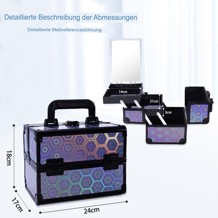 Kosmetikkoffer Aluminium Schminkkoffer, kosmetikkoffer Kosmetik Beautycase mit Spiegel, Tragegriff &