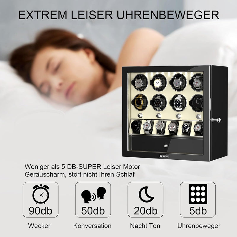 XTELARY Automatische Uhrenbewegerbox für 2/4/6/8 Uhren mit 3/4/5/6 flexiblem Uhrenaufbewahrungsraum