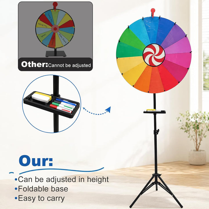 CEWROM 61 cm grosses Glücksrad, 14 Farben, höhenverstellbar 100-200 cm, löschbares Kritzelspiel, ink