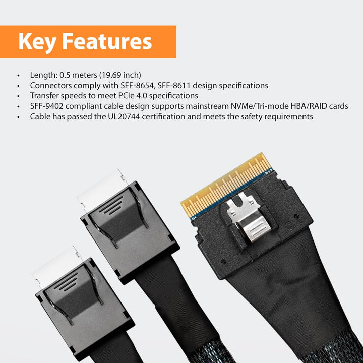 ICY DOCK SlimSAS 8i SFF-8654 zu 2x OCuLink 4i SFF-8611 Kabel 50cm schwarz Kabel SlimSAS 8i zu 2x OCu