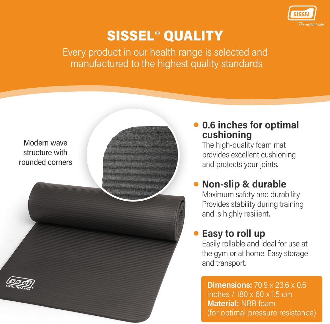 SISSEL® Gymnastikmatte 1,5cm | Hautfreundlich & Rutschfest | Optimale Dämpfung | Leicht Einrollbar |