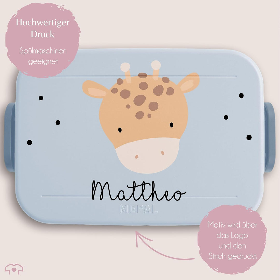 Kinder Bento Box Midi Lunchbox für Mepal Bentobox - Boho Giraffe Giraffen - 900 ml - Hellblau - jaus