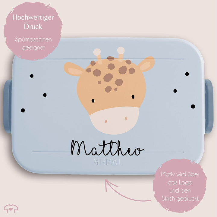 Kinder Bento Box Midi Lunchbox für Mepal Bentobox - Boho Giraffe Giraffen - 900 ml - Hellblau - jaus