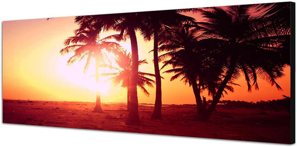 Paul Sinus Art Panoramabild auf Leinwand und Keilrahmen 150x50cm Tropen Palmen Strand Sonnenuntergan