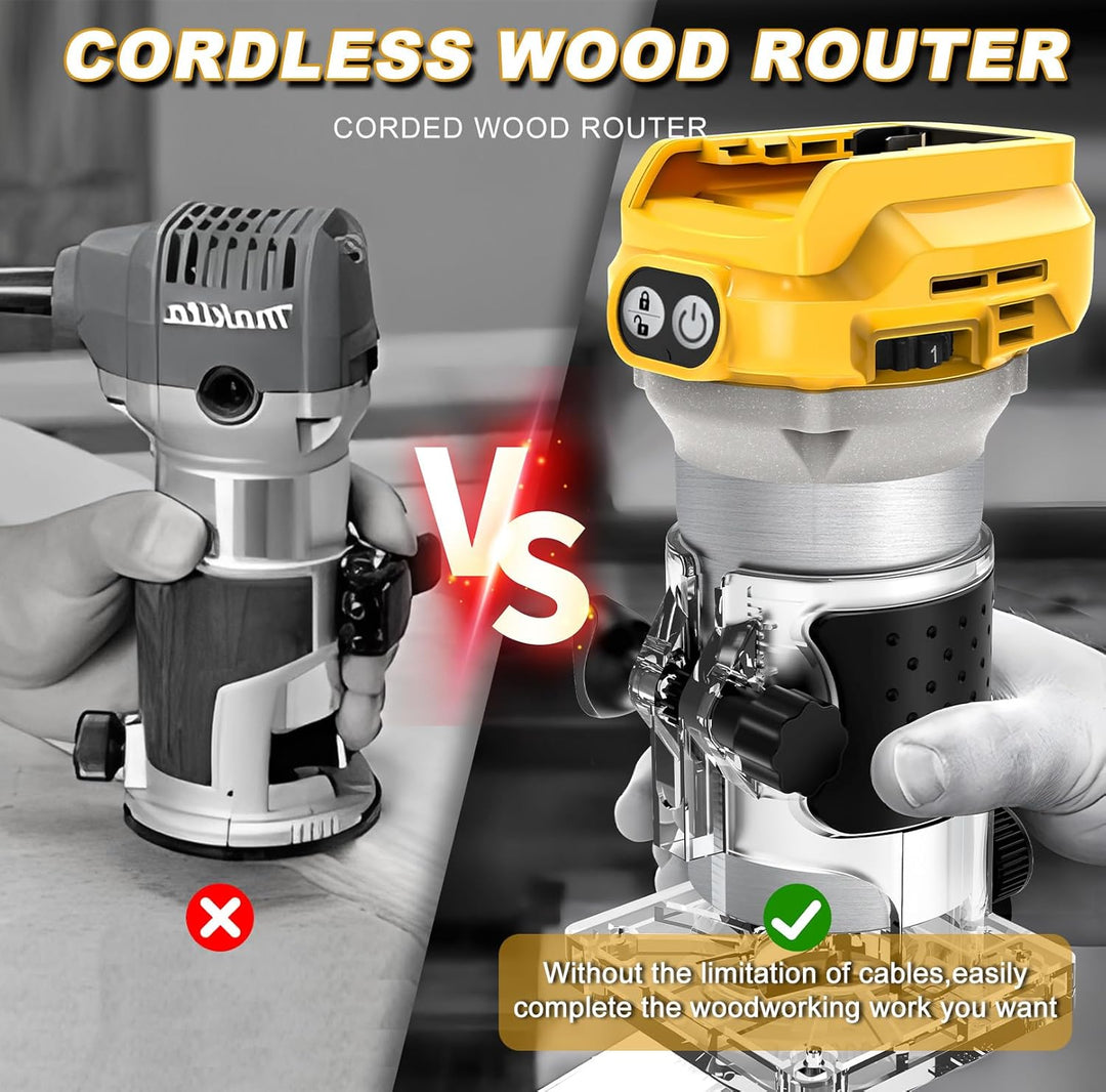 WingFly Akku Kantenfräser für Dewalt 18V,20v Batterien, Oberfräse Bürstenloser Tragbarer Handfräser