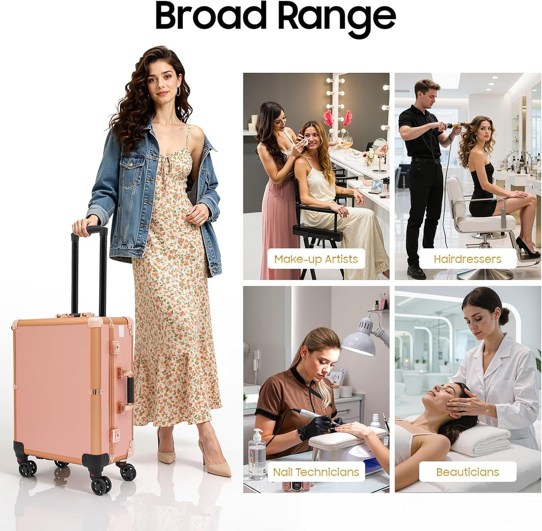 Kosmetikkoffer Trolley Schminkkoffer mit Beleuchtung & Spiegel, Make up Koffer mit verstellbare Bein