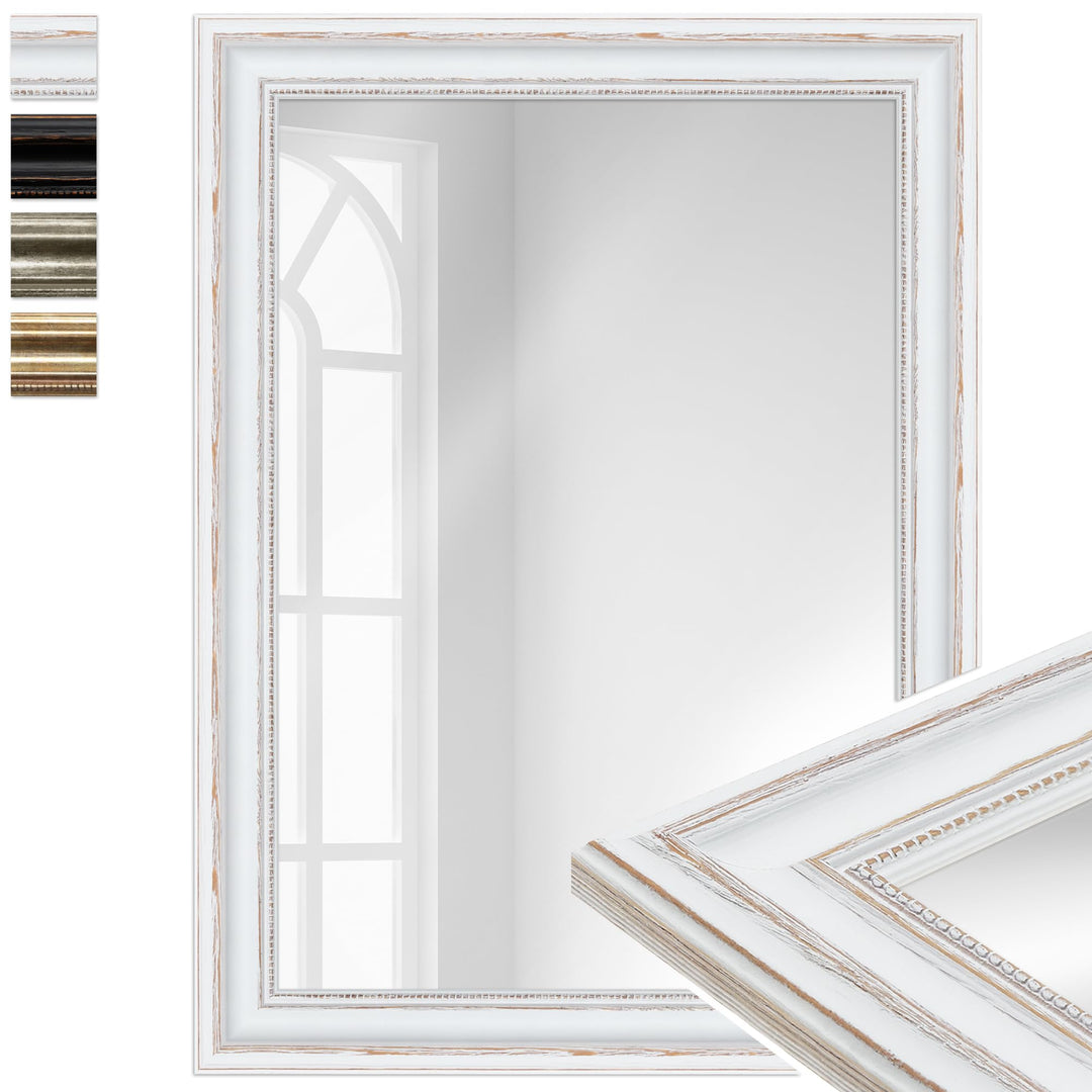 WANDStyle Spiegel Barock und Antik I Aussenmass: 52x70cm I Farbe: Weiss I weisser Wandspiegel aus Ho