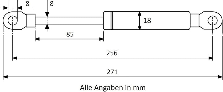 Secuplan Gasdruckfeder 256 mm, 85 mm Hub, 400 N, Ø 8/6 mm, abnehmb. Augen Gasdruckdämpfer, Gasfeder
