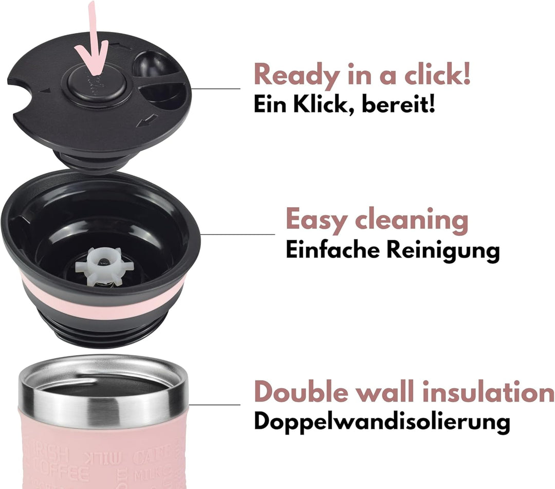 Milu Thermobecher 370ml 450ml Isolierbecher Kaffeebecher to go - 100% Auslaufsicher - Trinkbecher au